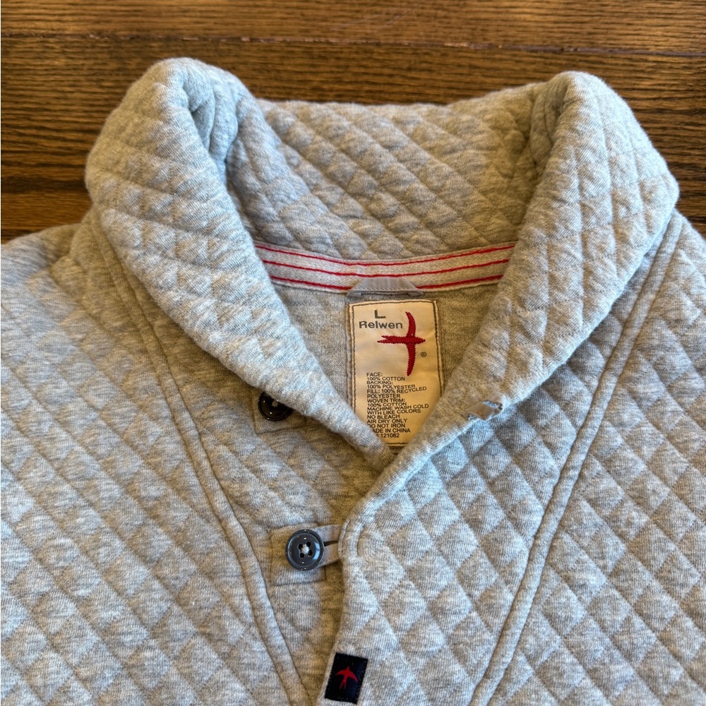 Relwen Quilted Bubble Knit Shawl Collar Sweater - Large -   Light Gray